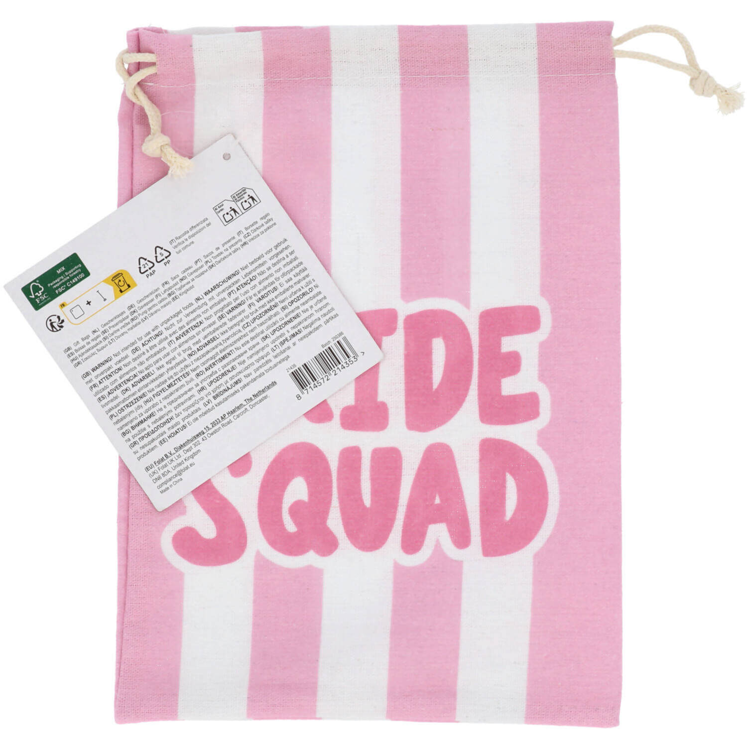 Pruhovaný dárkový vak Bride Squad růžový a bílý