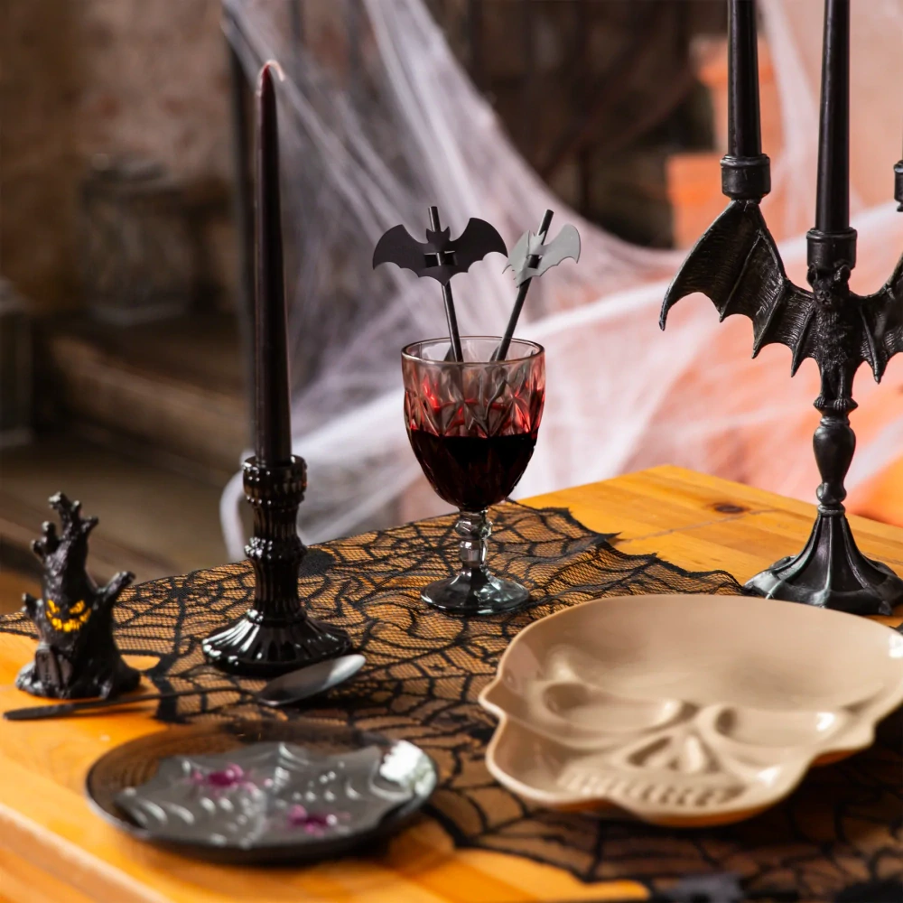 Stolová šerpa černá Halloweenská pavučina