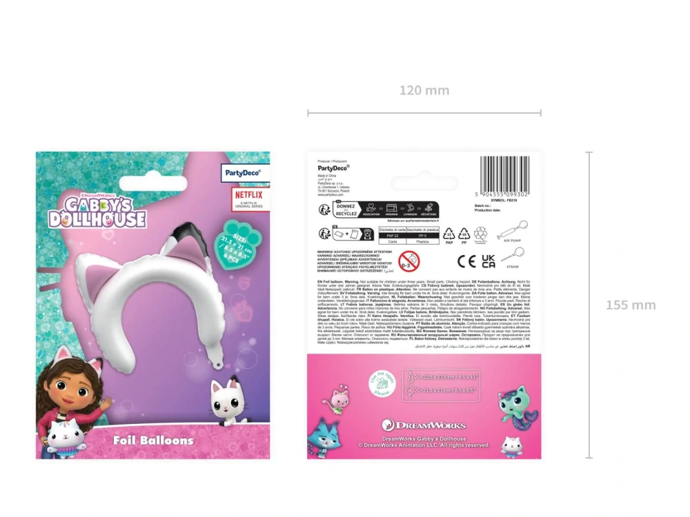 Foliový balonek kočičí uši Pandy Gábinin kouzelný domek 6 ks