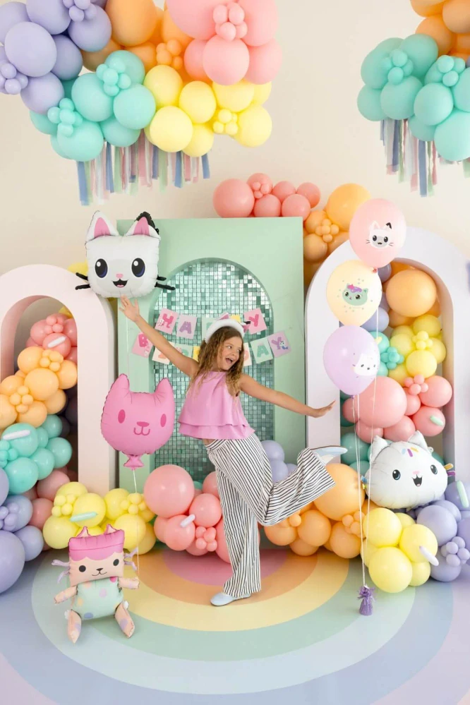 Foliové balonky Gábinin kouzelný domek Baby box s růžovou kočkou 2 ks