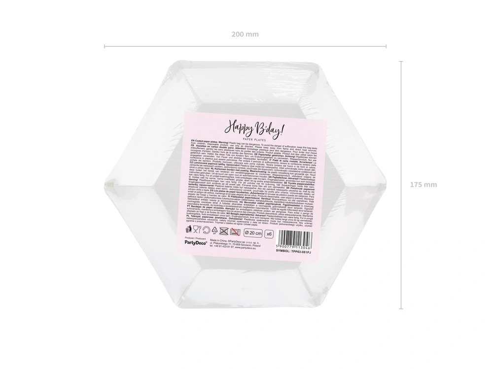 Talířky Happy B'day! sv.růžové 20cm, 6ks