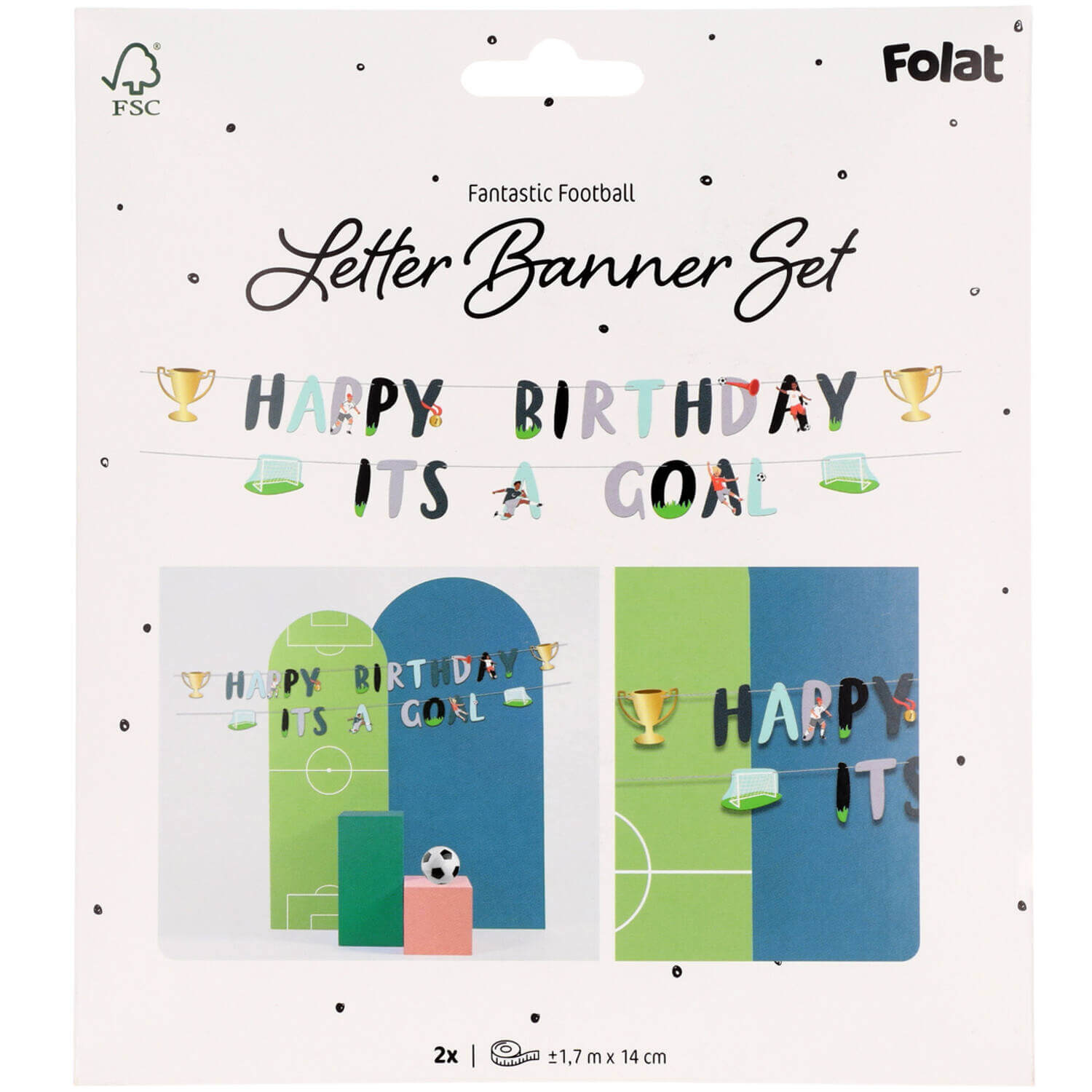 Závěsný baner Fotbalová párty „Happy Birthday It's a Goal“ 1,5 m