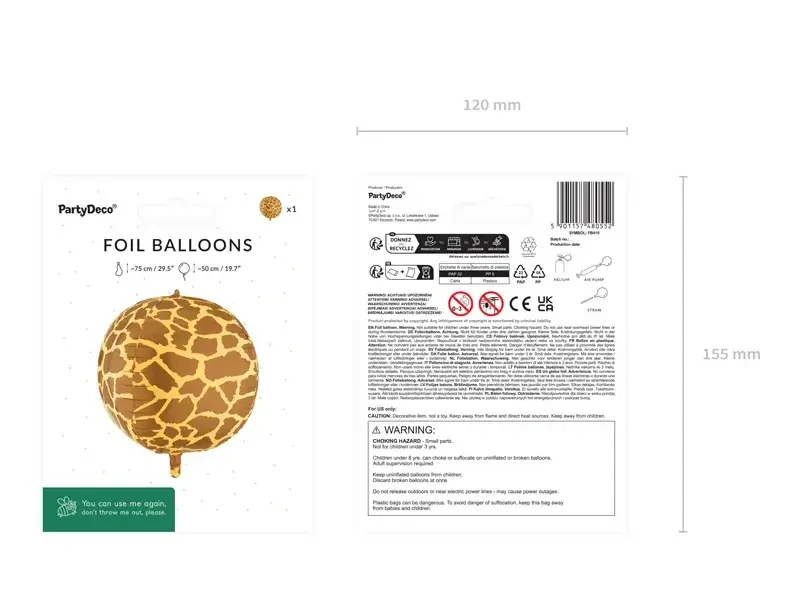 Fóliový balonek koule žirafa 50 cm