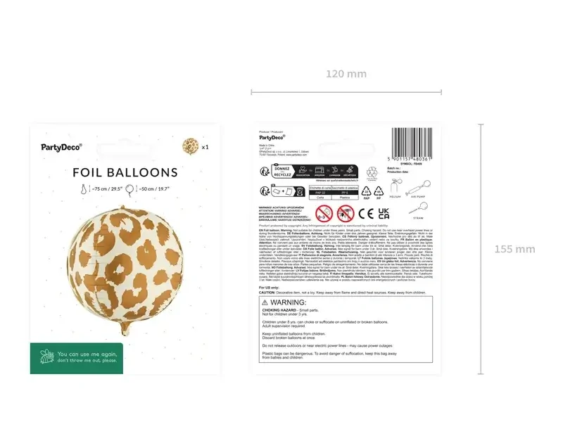 Fóliový balonek koule leopard 50 cm