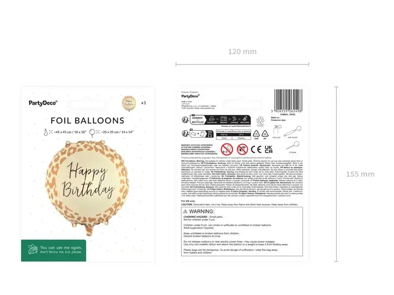 Fóliový balonek Happy Birthday leopardí vzor 45 cm