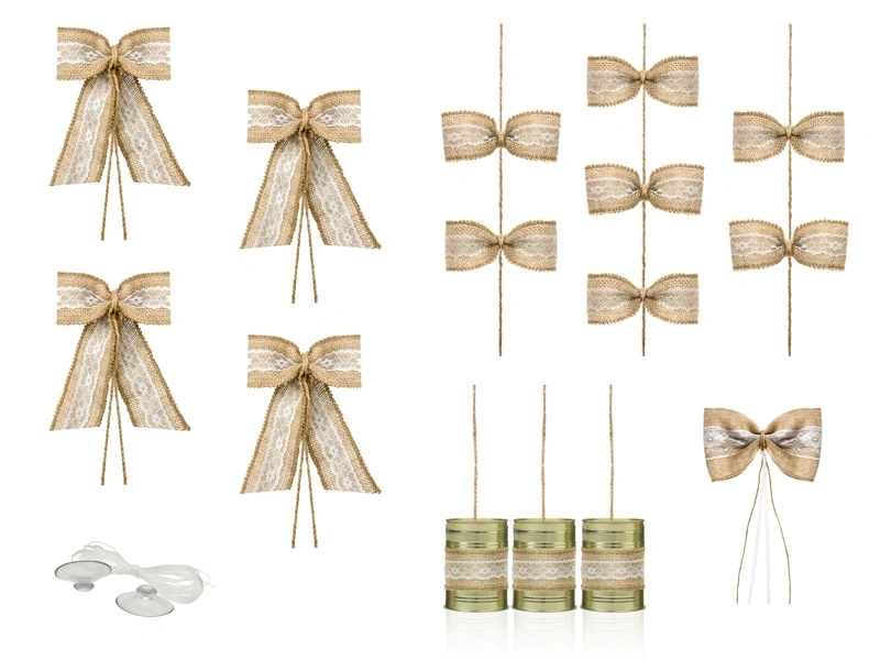 Svatební dekorační set na auto - juta s krajkou 8 ks - Komplet