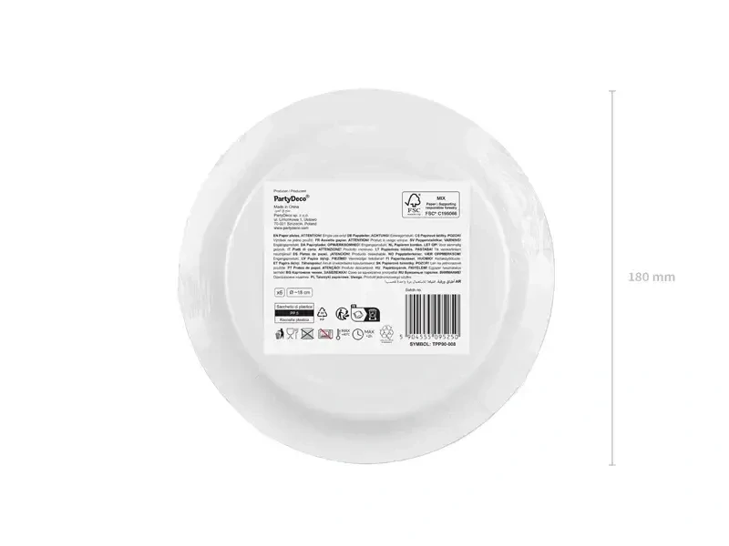 Papírové talíře bílé 18 cm - 6 ks