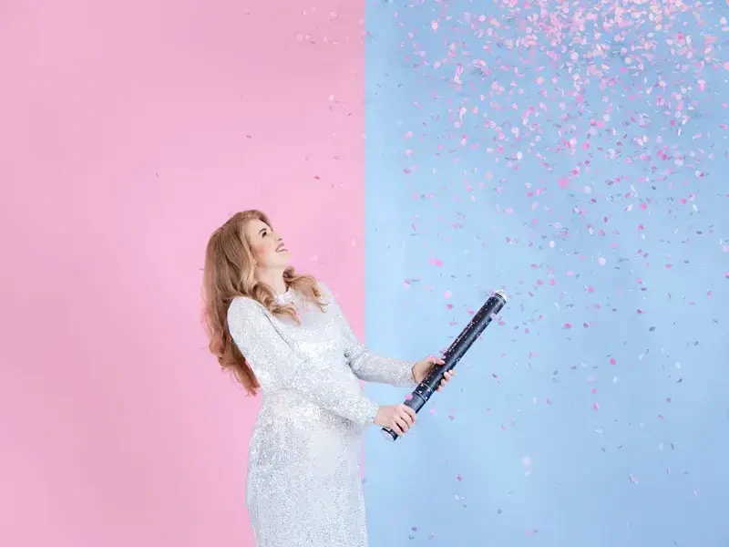 Vystřelovací konfety růžové - Kluk nebo holka 60 cm