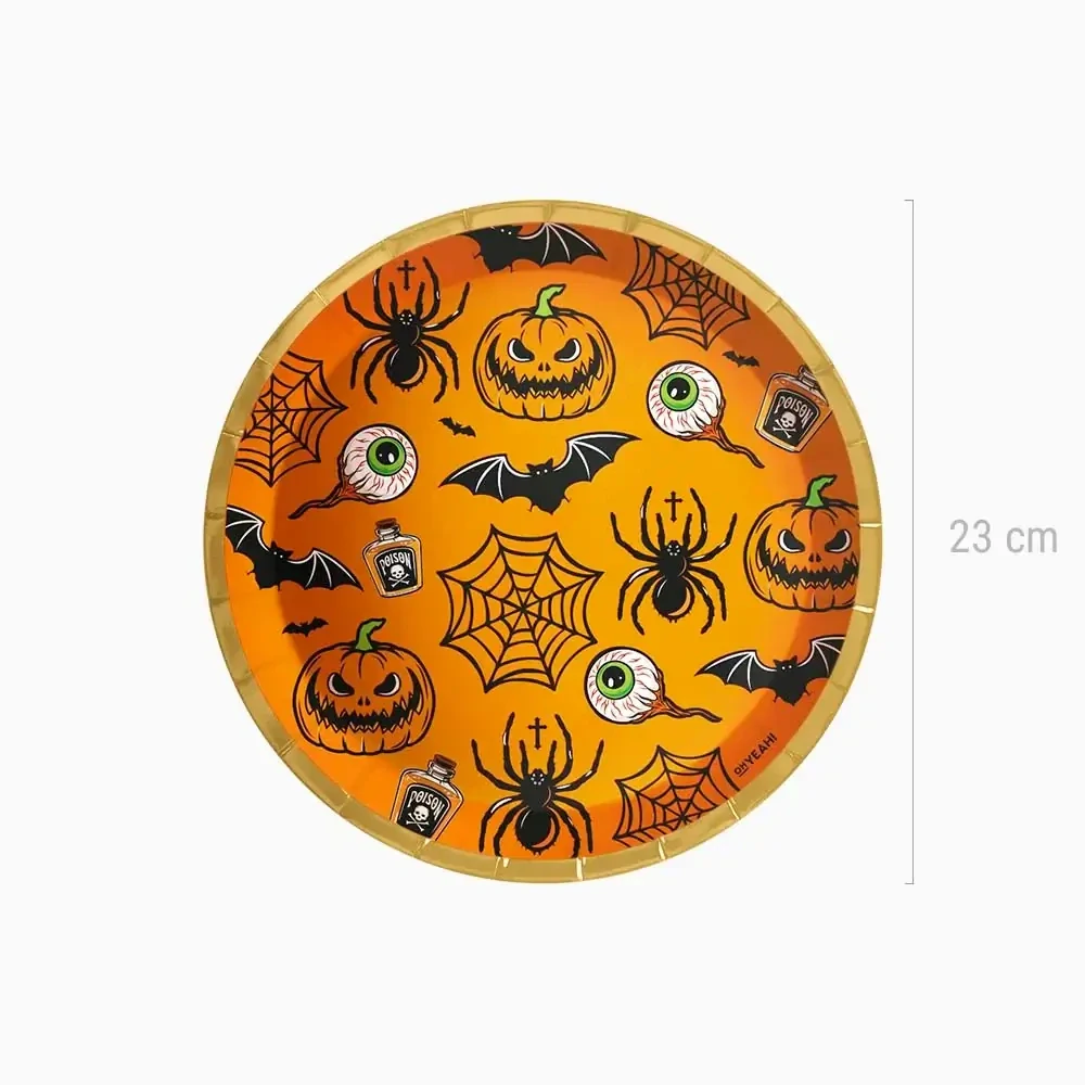 Papírové talíře Halloween oranžové 23 cm - 6 ks