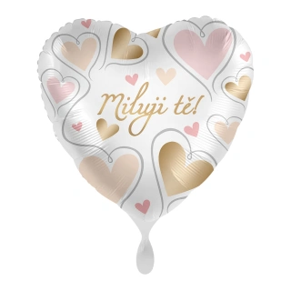 Foliový balonek Miluji tě CZ Srdce zlatá a růžová 43 cm