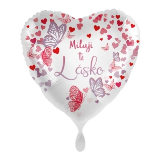 Foliový balonek Miluji tě lásko CZ Srdce motýli 43 cm
