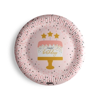 Papírové talíře Rosegold dort 23cm - 8ks