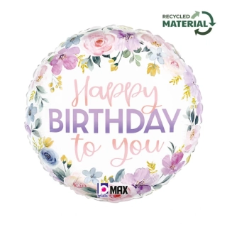 Fóliový balónek květinový fialový Happy Birthday to you 46cm
