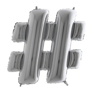 Foliový symbol Hashtag # stříbrný 102 cm