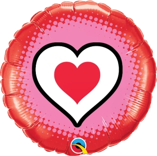 Fóliový balónek kruh - potisk srdce 45cm 