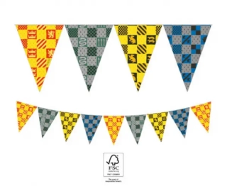 Papírová vlaječková girlanda Harry Potter - Bradavické koleje - 2,3m