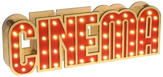Dřevěný svítící nápis Cinema - Filmová noc