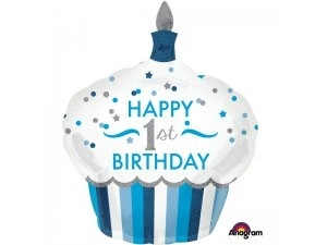 Fóliový balónek Cupcake - 1.narozeniny modrý 73 x 91cm