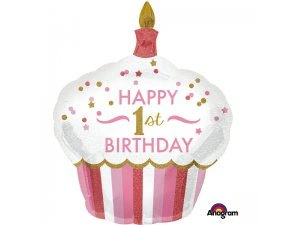 Fóliový balónek Cupcake - 1.narozeniny růžový 73 x 91cm