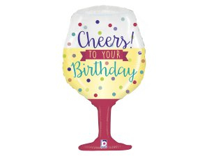 Fóliový balónek Sklenička - Cheers To Your Birthday 86cm
