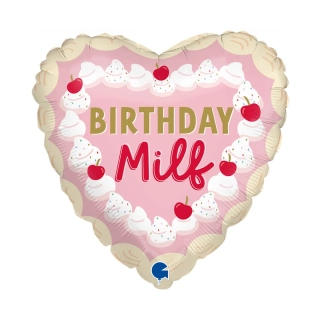 Fóliový balónek srdce Růžový dort Birthday MILF 46cm