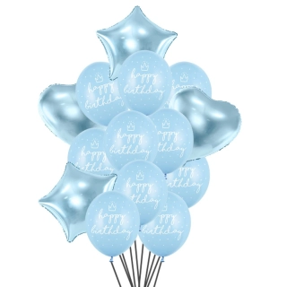 Balonkový buket Happy Birthday Modrý - 14 ks
