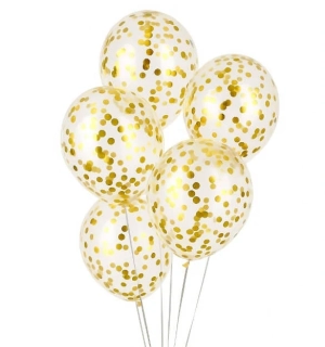 Latexové balonky průhledné se zlatými konfetami 30 cm - 5 ks