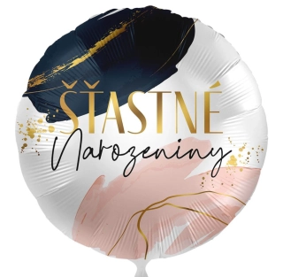 Foliový balonek Šťastné narozeniny - modro-růžový CZ - 43cm