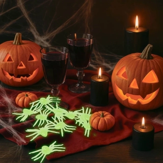 Halloweenská dekorace Zelení pavouci svítící 10 ks
