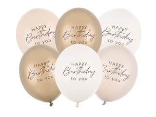 Latexové balonky Happy Birthday krémové 30cm - 6ks