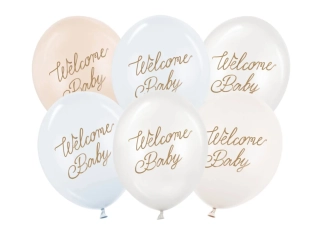 Latexové balonky Welcome Baby pastelové modré 30cm - 6ks