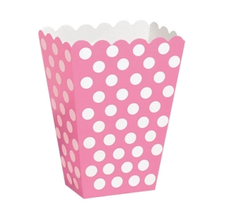 Krabice na popcorn tmavě růžová s bílými puntíky 8ks