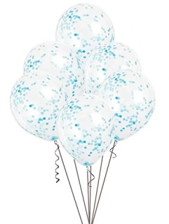 Latexové balonky průhledné s modrými konfetami 30 cm - 6 ks