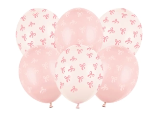 Latexové balonky pastelové růžové s potiskem mašličky 30cm - 6ks