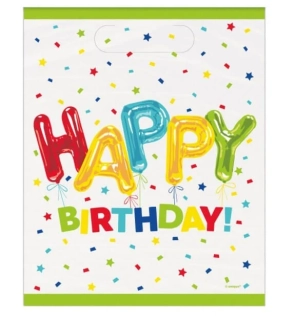 Plastové tašky konfetové Happy Birthday 8ks