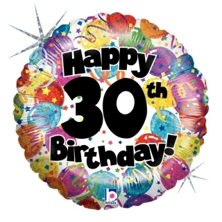 Fóliový balónek Kulatý 30th HB Holographic 45cm