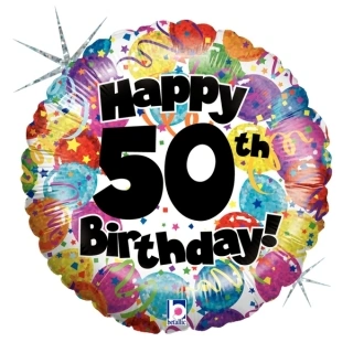Fóliový balónek Kulatý 50th HB Holographic 45cm