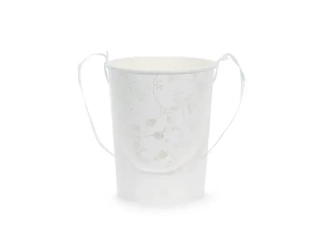 Bílý kbelík na květiny s potiskem