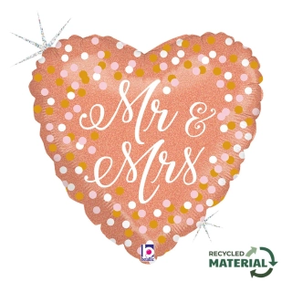 Fóliový balónek Srdce - Rosegold Mr & Mrs 46cm