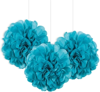 Dekorační závěsné pom pomy tyrkysové 3ks, 23cm