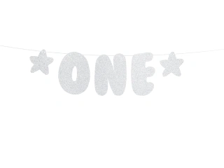 Závěsný baner "ONE" s hvězdičkami, stříbrný