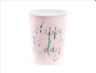 EKO Kelímky papírové Happy B'day!, růžové, 220ml, 6ks