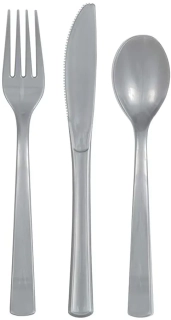 Plastové příbory stříbrné 18ks