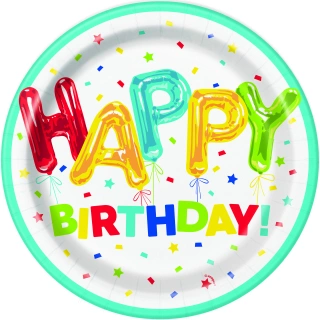 EKO Talířky papírové Happy birthday 23cm, 8ks