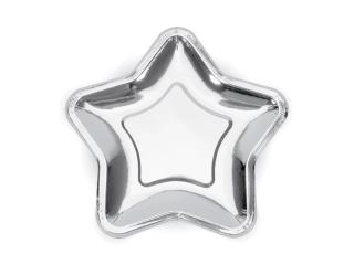 Talířky papírové "Hvězda" metalické stříbrné 18cm, 6ks