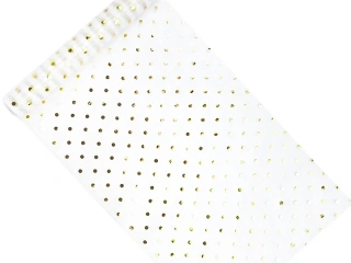 Organza potištěná, zlatý potisk puntíků 0.36x9m