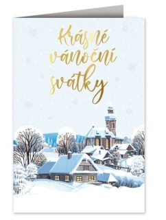 Vánoční přání Zasněžená vesnička