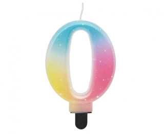 Dortová svíčka číslice pastelová duhová 0