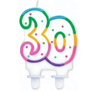 Svíčka dortová číslo 30 s puntíky 8cm