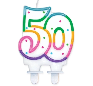 Svíčka dortová číslo 50 s puntíky 8cm